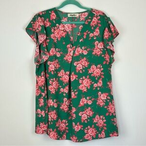 Haptics By Holly Harper Flutter Sleeve V-Neck Cottage Core Floral Boho Blouse 2X